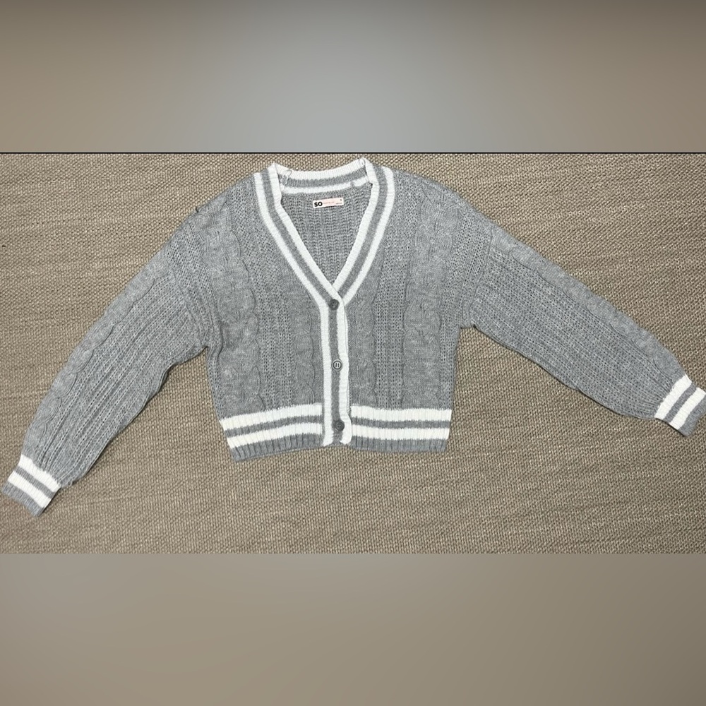 SO Light Gray Button Front Long Sleeve Cardigan Sweater